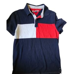 Tommy Hilfiger Men Color Block Blue Red  Polo Shirt Size Medium